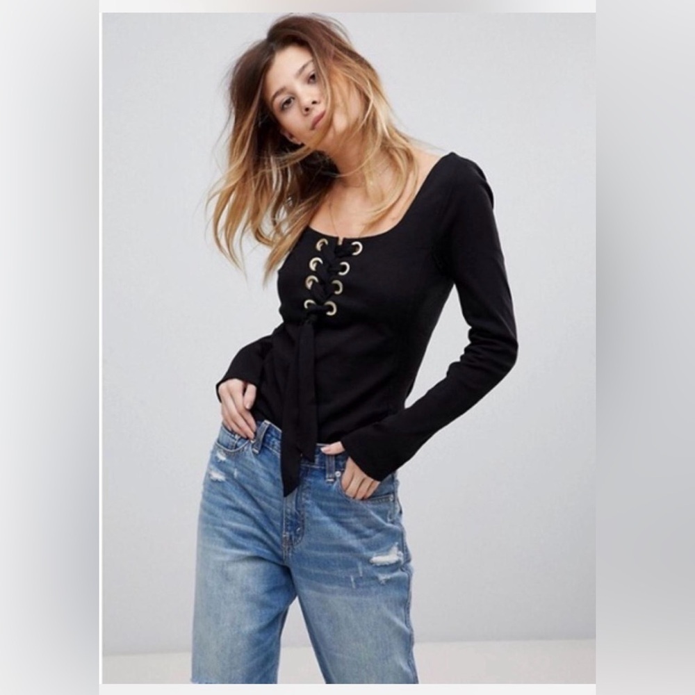 Free People “looking back” Black Lace-Up Women's Top size small